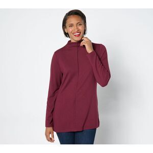 Denim & Co. Women's Top Petite PL Heavenly Jersey Mock Neck Tunic Red A668802